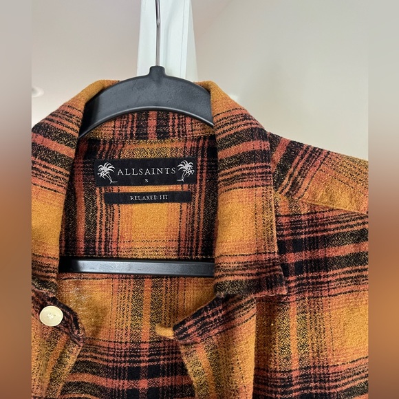 AllSaints Brown / Orange plaid flannel size small relaxed fit - Picture 2 of 3